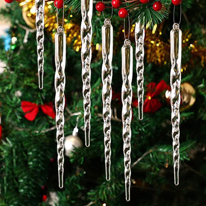 HERZWILD 30Pcs Christmas Icicle Ornament Crystal Acrylic Spiral Icicles Decoration Set Hanging Clear Icicles Pendant for Xmas Tree Holiday Wedding Winter Party Decor(Transparent) - Image 3